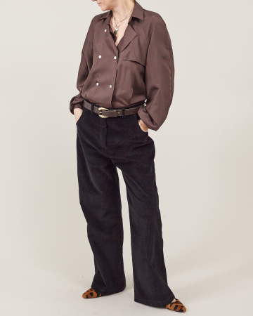 Toți pantalonii - Pantaloni damă largi din catifea raiată neagră