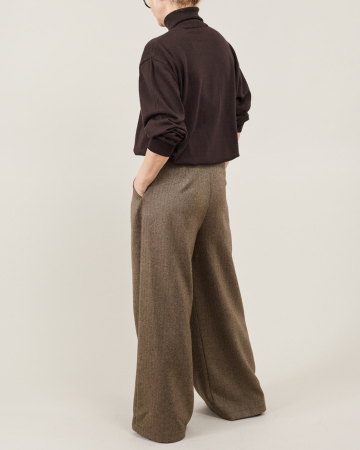 Pantaloni de damă largi din stofă de lână maro [4]