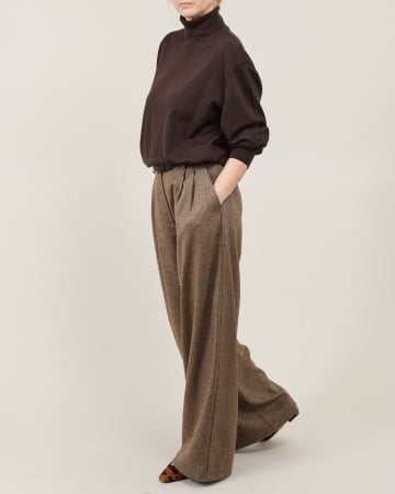 Sezoane - Pantaloni de damă largi din stofă de lână maro