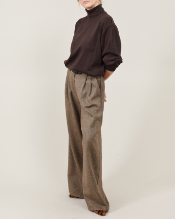 Pantaloni de damă largi din stofă de lână maro [3]