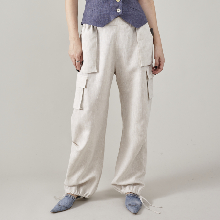 Pantaloni de in, model cargo, pentru femei [3]