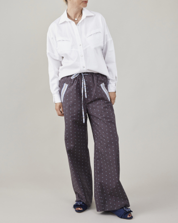 Pantaloni dama tip pajama, cu dungi si buline, din poplin de bumbac [2]