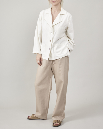 Pantaloni de vară bufanți, conici, cu pliuri și talie înaltă, din țesătură de in [7]