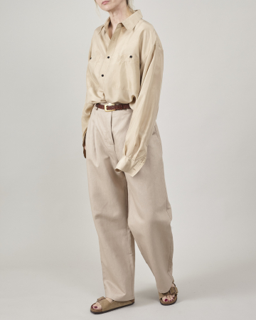 Pantaloni de vară bufanți, conici, cu pliuri și talie înaltă, din țesătură de in [2]