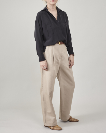 Toți pantalonii - Pantaloni de vară bufanți, conici, cu pliuri și talie înaltă, din țesătură de in