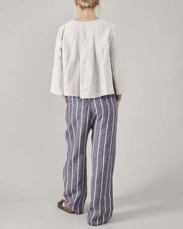 Pantaloni lejeri, din tesatura de in, cu dungi pentru femei [5]