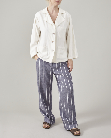 Pantaloni lejeri, din tesatura de in, cu dungi pentru femei [2]