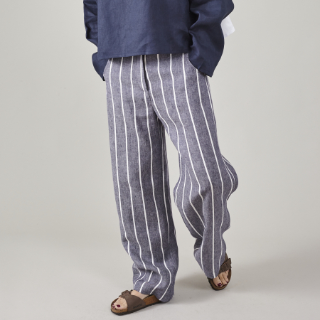 Pantaloni lejeri, din tesatura de in, cu dungi pentru femei [1]