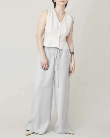 Pantaloni din In - Pantaloni pentru vacanta, largi, cu talie elastica