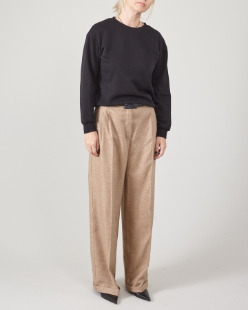 Toți pantalonii - Pantaloni bej largi, plisați, din stofă de lână-mătase