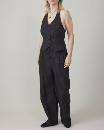 Toți pantalonii - Pantaloni negi cu dungi, la dungă