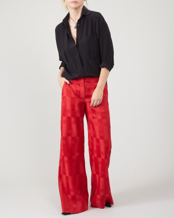 Toți pantalonii - Pantaloni rosii evazați, din jaquard de lana si matase