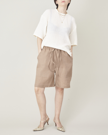 Pantaloni scurti dama din tesatura de in model relaxat pentru vacanta [4]