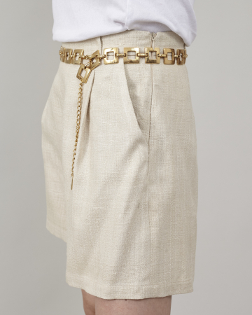 Pantaloni de damă scurți eleganti din mătase naturală, cu talie înaltă și pliuri [3]