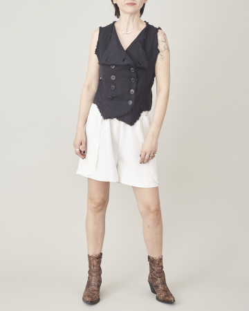 Pantaloni scurți damă eleganți din satin de mătase naturală negri și albi [1]