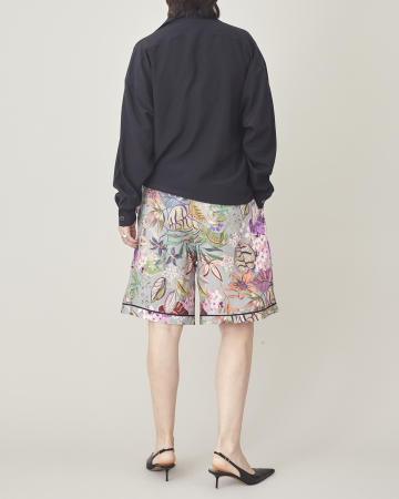 Pantaloni scurți de damă din țesătură de in, colorați, cu imprimeu floral, tip Bermuda [4]