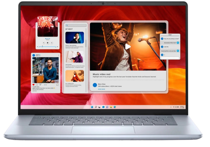 Laptop DELL Inspiron 16 7640, 16" WUXGA Touchscreen, Intel® Core™ Ultra 7 155H pana la 4.8 GHz, 32 GB RAM LPDDR5x, 1 TB SSD, Intel Arc Graphics, Windows 11 Home, Ice Blue [1]