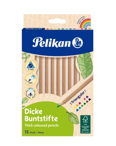 Creioane colorate Pelikan Natur, 12 culori, triunghiulare groase [1]