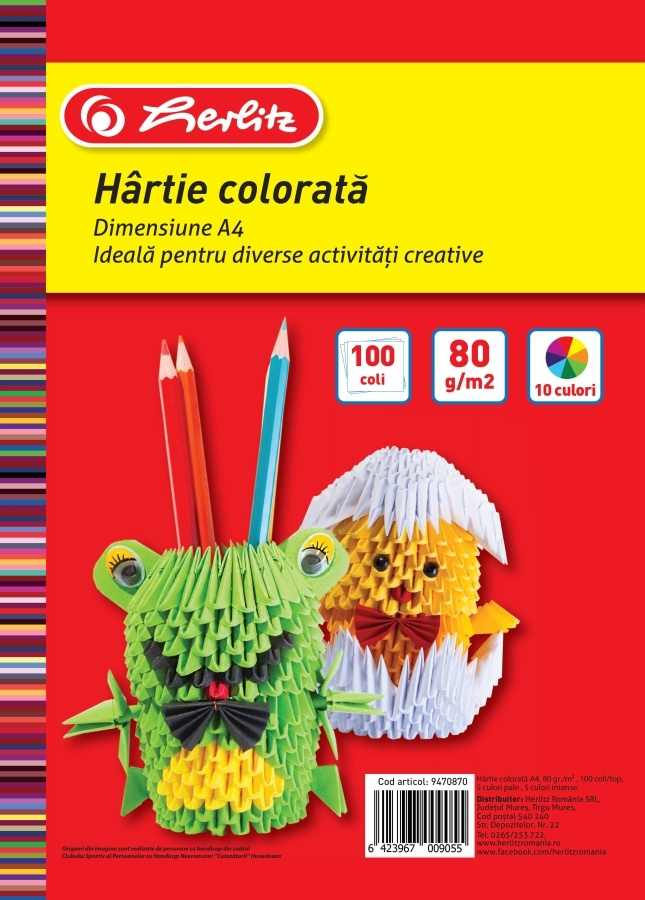 Hartie colorata A4 80g 100 coli (10 culori) Herlitz [1]