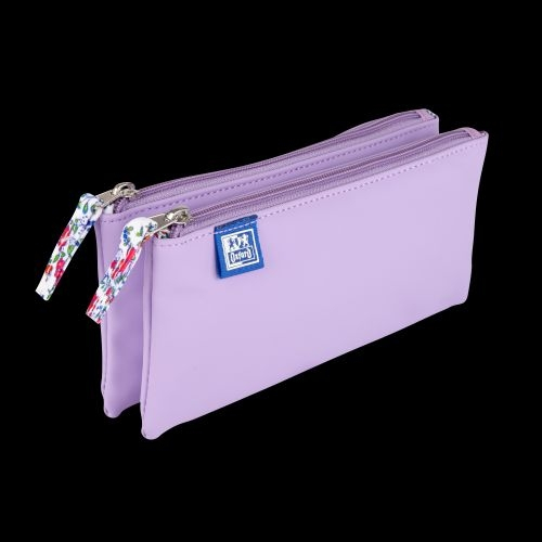Penar Oxford 2 Zip Lila Pastel, etui cu 2 fermoare, interior floral [5]