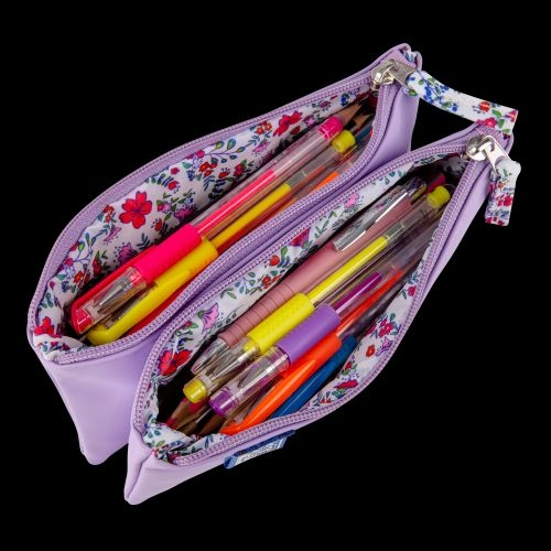 Penar Oxford 2 Zip Lila Pastel, etui cu 2 fermoare, interior floral [4]