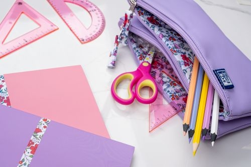 Penar Oxford 2 Zip Lila Pastel, etui cu 2 fermoare, interior floral [2]