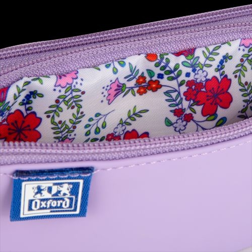 Penar Oxford 2 Zip Lila Pastel, etui cu 2 fermoare, interior floral [3]