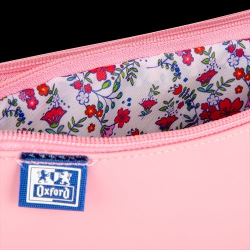 Penar Oxford 2 Zip Roz deschis, etui cu 2 fermoare, interior floral [3]