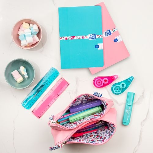 Penar Oxford 2 Zip Roz deschis, etui cu 2 fermoare, interior floral [2]