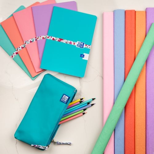 Penar Oxford 2 Zip Turcoaz, etui cu 2 fermoare, interior floral [5]