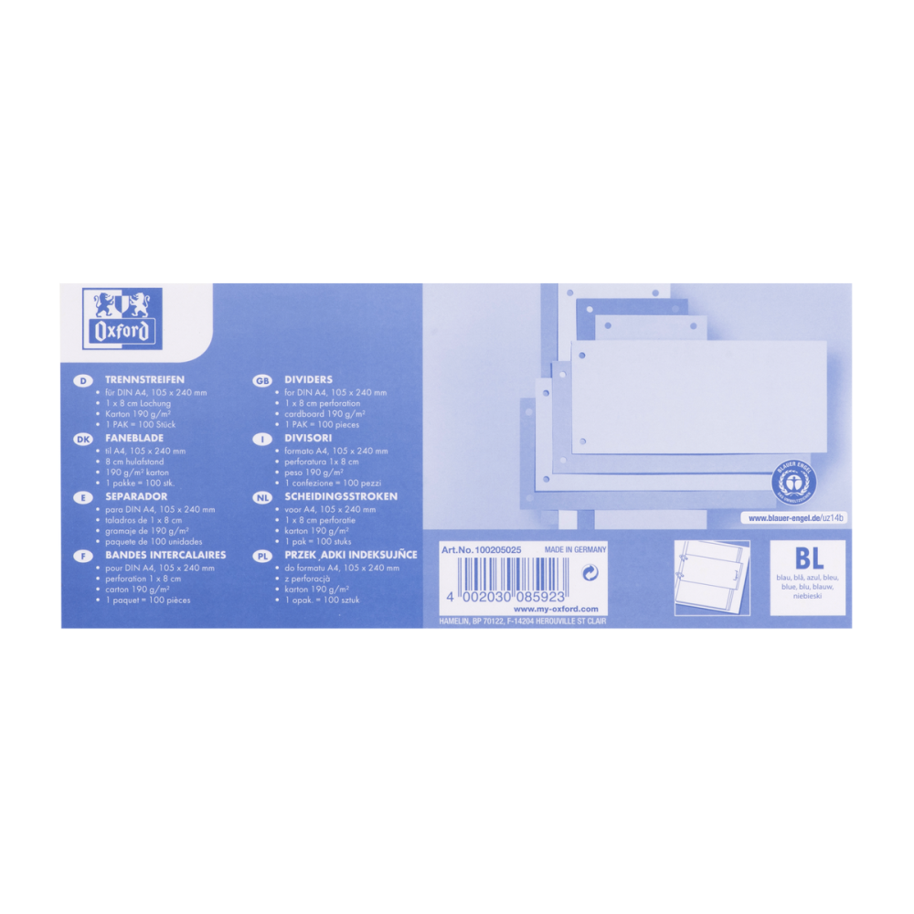 Separatoare carton Oxford 10.5x24cm, 190g, 100 bucati, albastru [4]