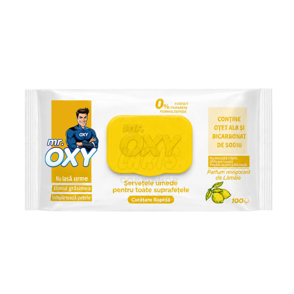Servetele umede multisuprafete cu otet si bicarbonat, Mr. Oxy, 100 buc., Lamaie [3]