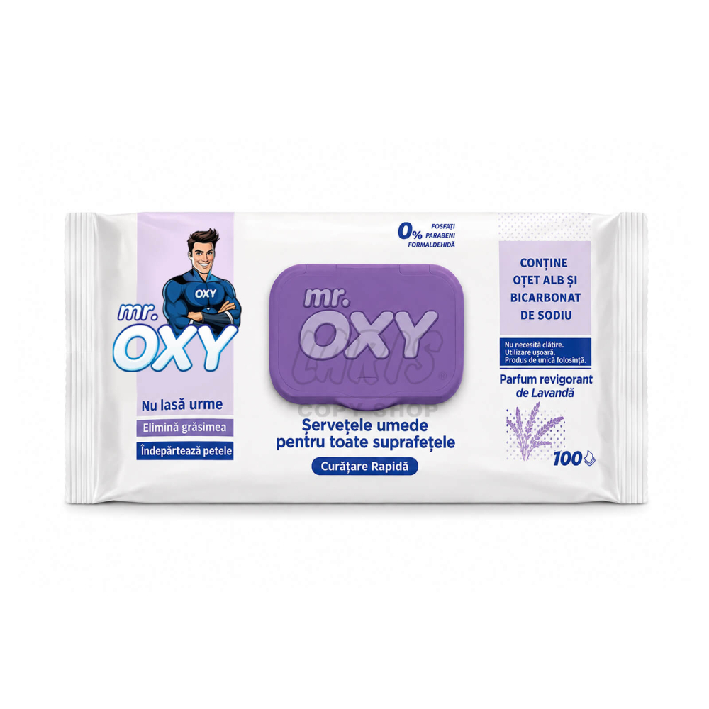 Servetele umede multisuprafete cu otet si bicarbonat, Mr. Oxy, 100 buc., Lavanda [3]