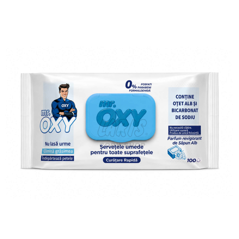 Servetele umede multisuprafete cu otet si bicarbonat, Mr. Oxy, 100 buc., Sapun alb [3]