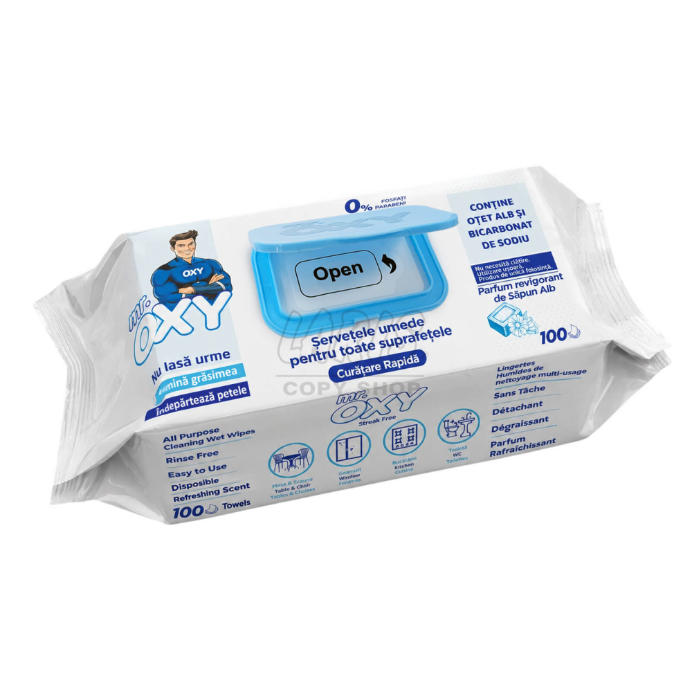 Servetele umede multisuprafete cu otet si bicarbonat, Mr. Oxy, 100 buc., Sapun alb [2]