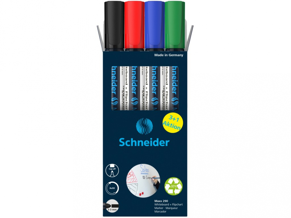 Set 4 markere pentru tabla alba/whiteboard si flipchart Schneider 290 [1]