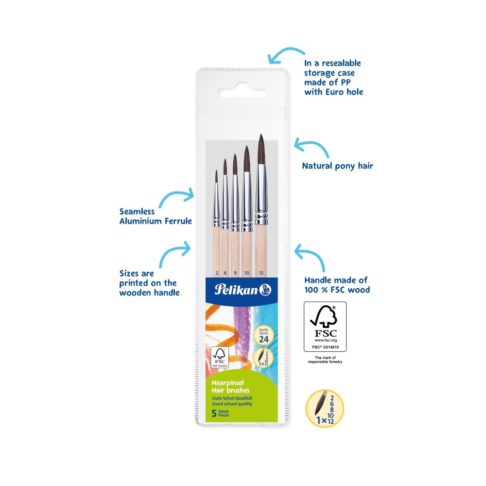 Set 5 pensule cu varf rotund Pelikan Starter (Nr. 2, 4, 8, 10, 12) [2]