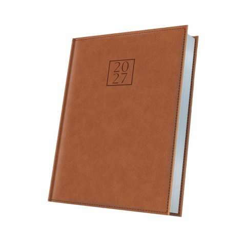 Agende - AGENDA DATATA A5 352PAG PREMIUM DELUXE CHIANTI COPERTA PIELE SINTETICA COGNAC FOLIO ARGINTIU 2027