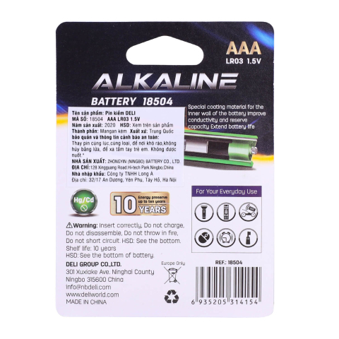 Baterii AAA (LR3) alcaline 2 bucati/blister Deli [1]