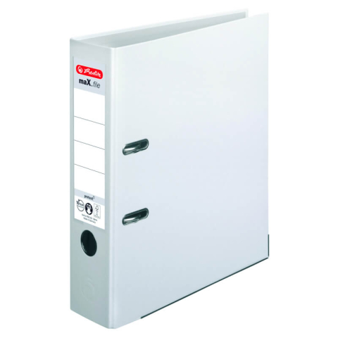 Bibliorafturi - Biblioraft A4 75 mm, plastifiat PP, colturi metalice, Herlitz - alb