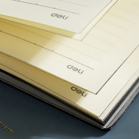 Caiet de birou A5 112 file 80g dictando, coperta piele eco, Deli, albastru [2]