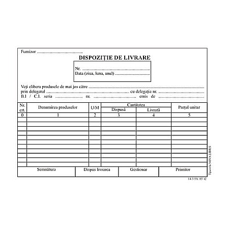 Tipizate - Dispozitie livrare A5 2 exemplare
