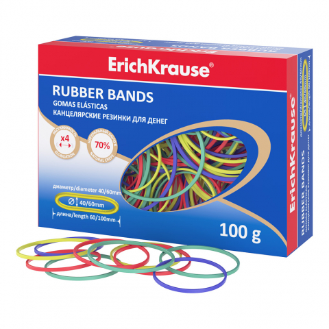 Elastice si sfoara - Elastice ErichKrause 100 g, diametru 40, 60 mm, culori asortate