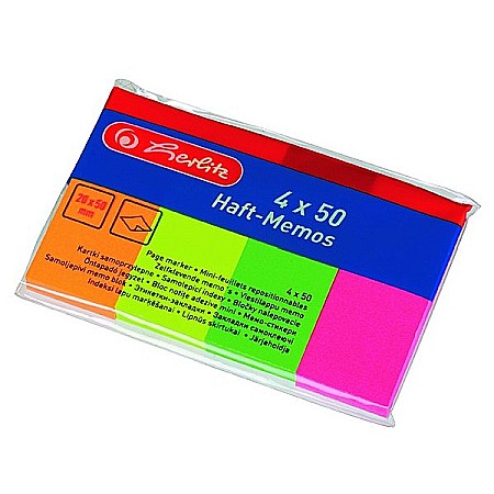 Indecsi - Index autoadeziv din hartie, 20x50 mm, 200 file neon, Herlitz