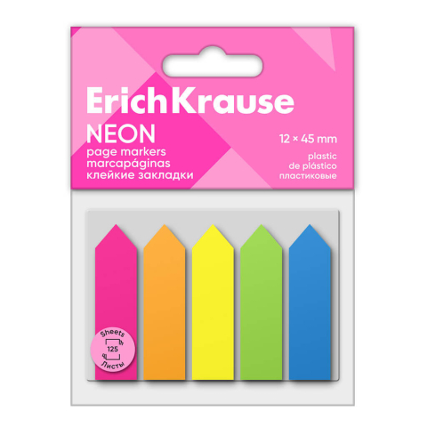 Indecsi - Index autoadeziv din plastic, Sageata,12x45 mm, 5 culori neon, 125 file, ErichKrause