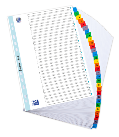 Separatoare - Separatoare Carton cu Index 1-31 Oxford A4, 170g, 31 File, 11 Perforații