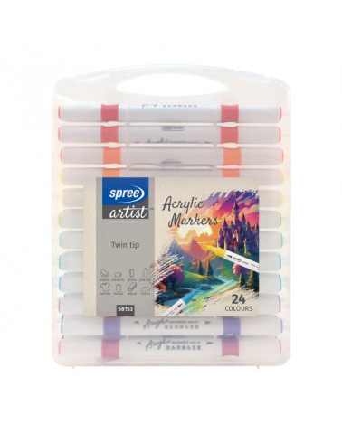 Carioci - Marker acrilic 24 culori 2 capete Spree