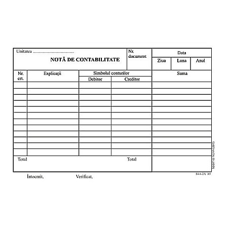 Tipizate - Nota contabila A5