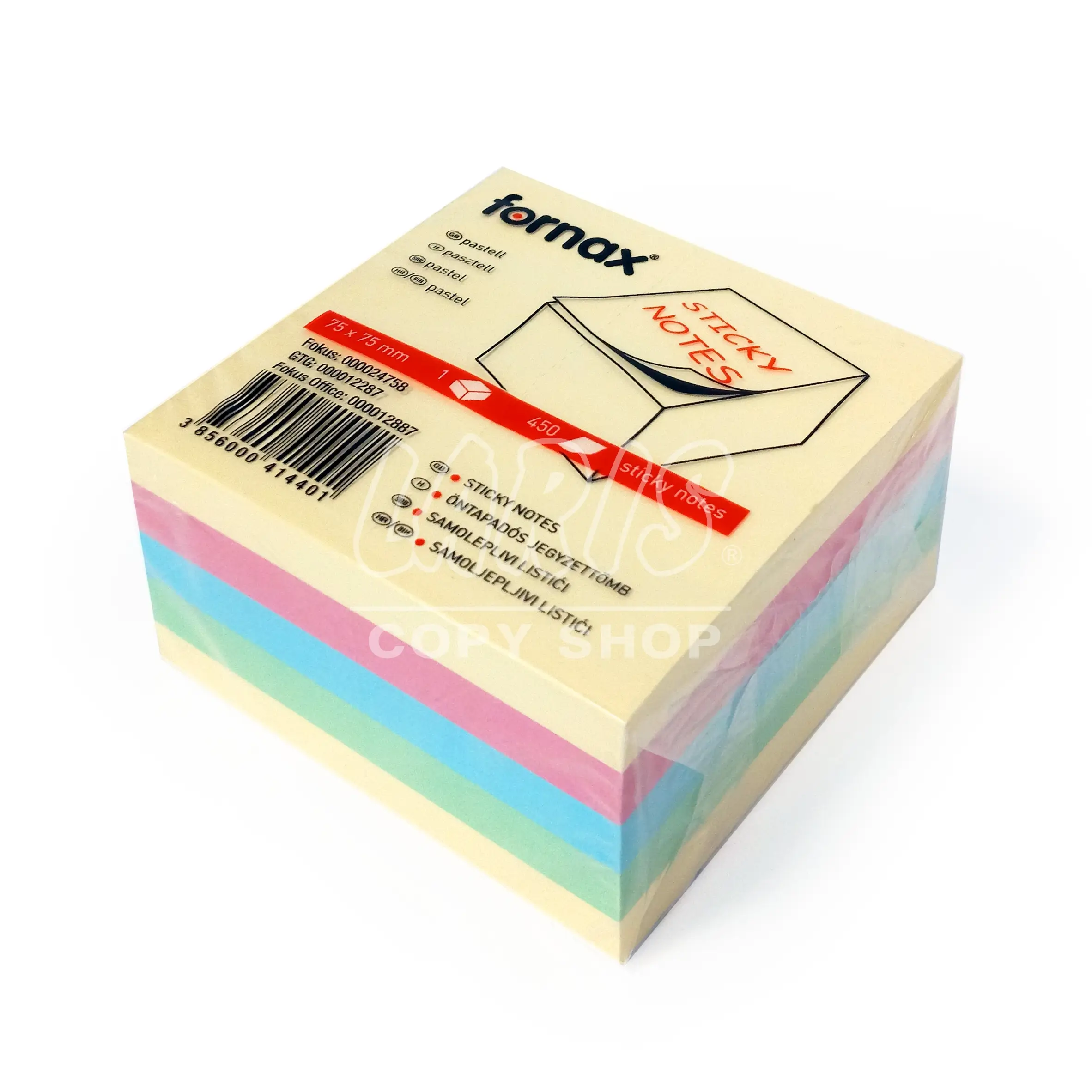 Notesuri adezive - Cub notite adezive pastel 75x75 mm 450 file Fornax