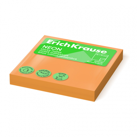Notesuri adezive - Notes adeziv portocaliu neon, 100 file, 75x75 mm, ErichKrause